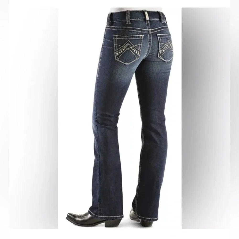 New Ariat Women’s 31R REAL Spitfire Riding Jeans Blue Embellished Stretch Denim - Picture 3 of 10